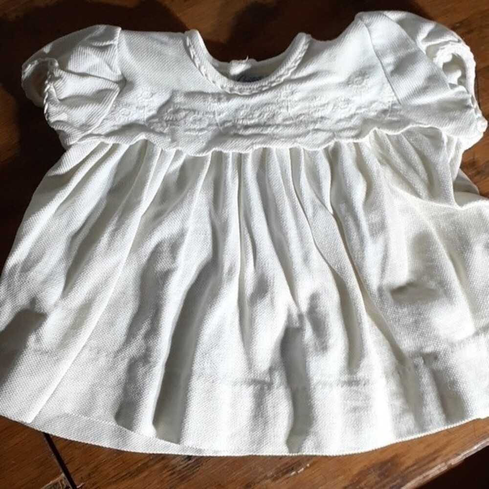 Carter's 6 mo white cotton dress embroidered flowers vintage baby infant girls